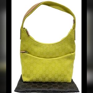 Gucci 🍋 GG Canvas Leather Jackie Yellow Green Shoulder Bag